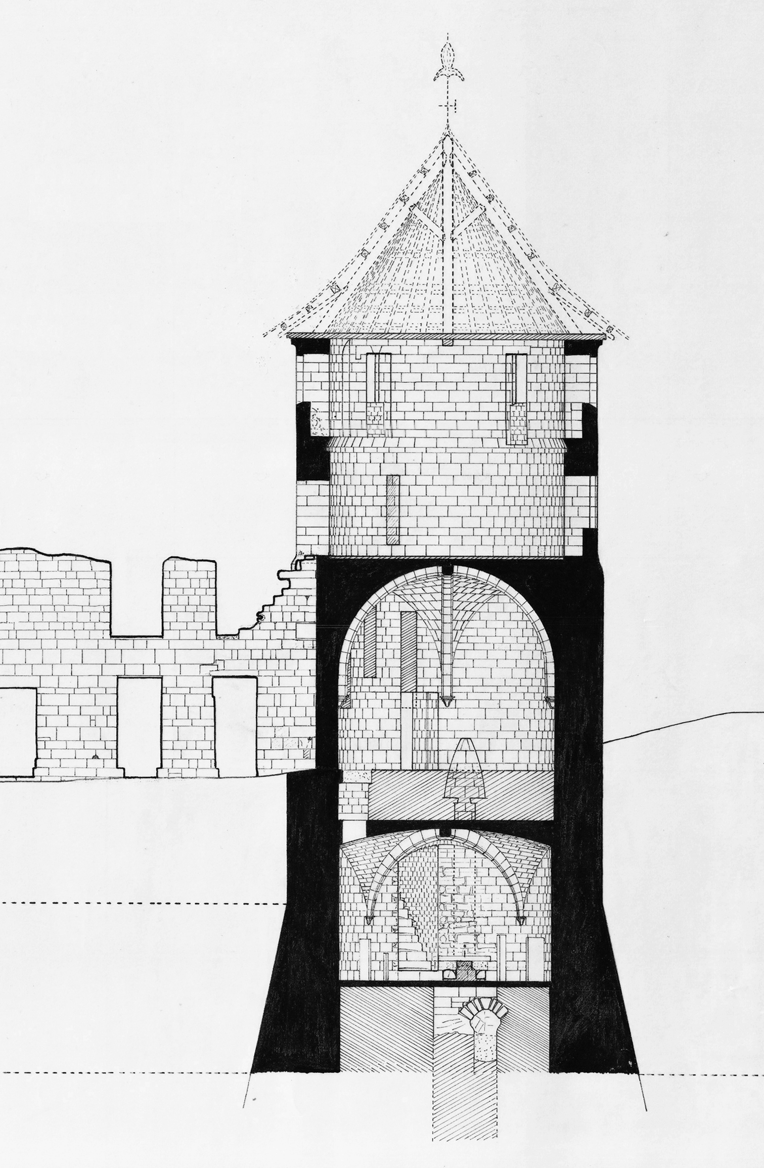 Coupe de la tour Rabelais, dessin de Pierre Gillon