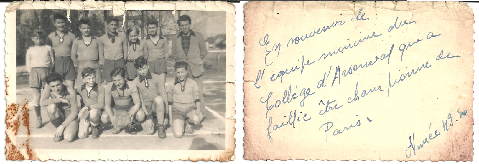 L'équipe de foot du collège en 1949, presque championne de Paris
