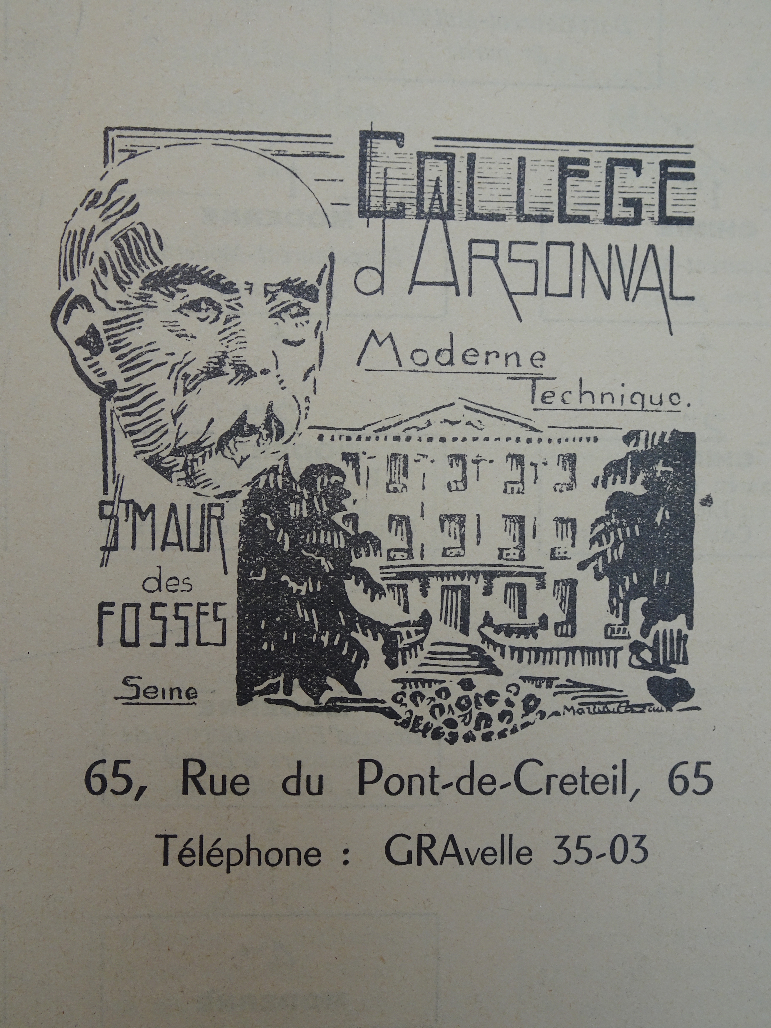Couverture du livret de présentation du collège d'Arsonval (1949)